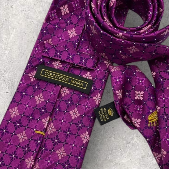 COUNTESS MARA Purple/Pink Geometric Floral Silk LUXURY Tie HANDMADE - Picture 3 of 5